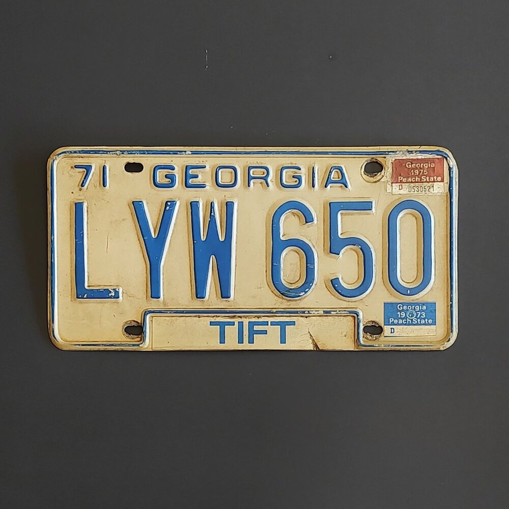 1971 Georgia GA License Plate with 1973 & 1975 Stickers LYW 650 Tift County